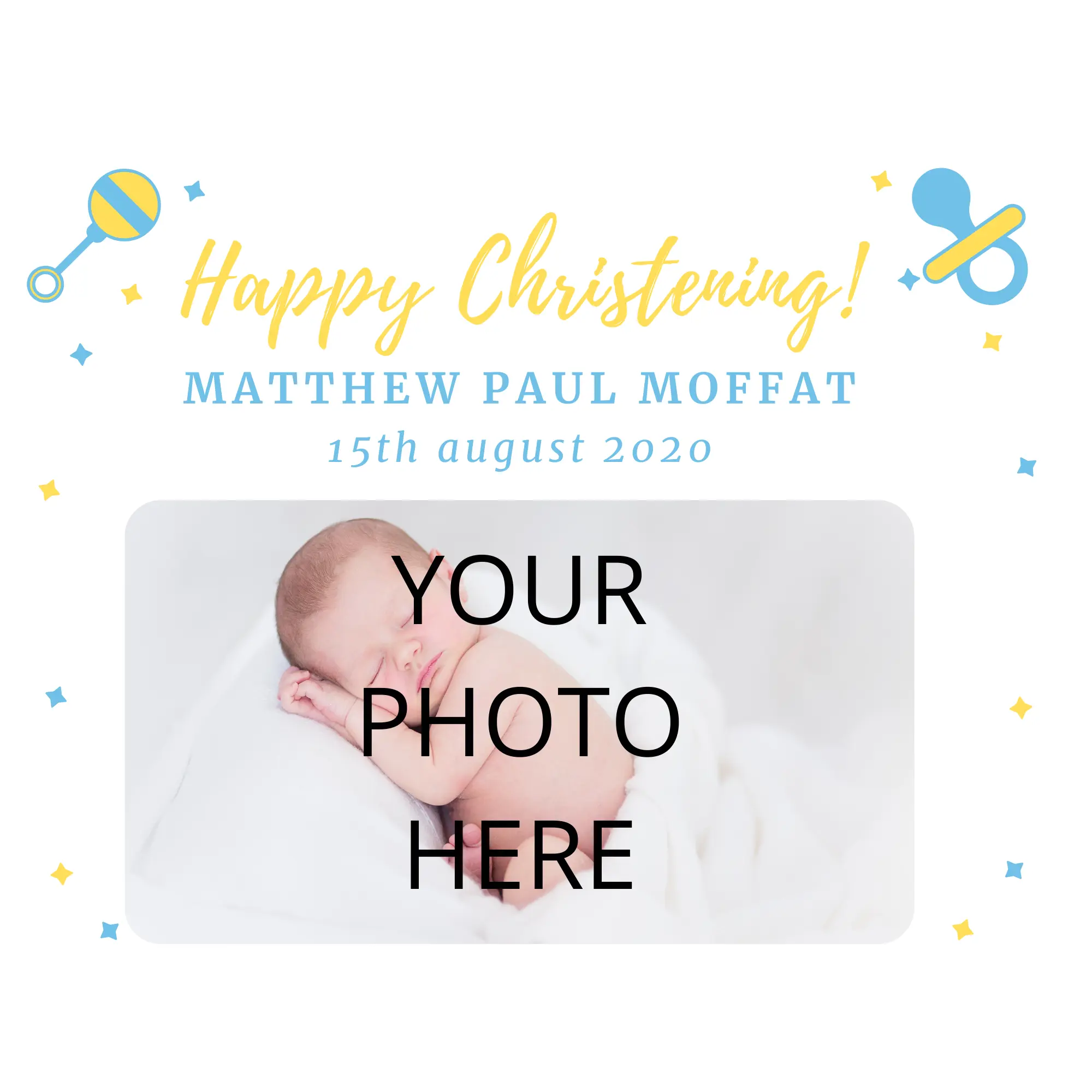 christening yellow blue